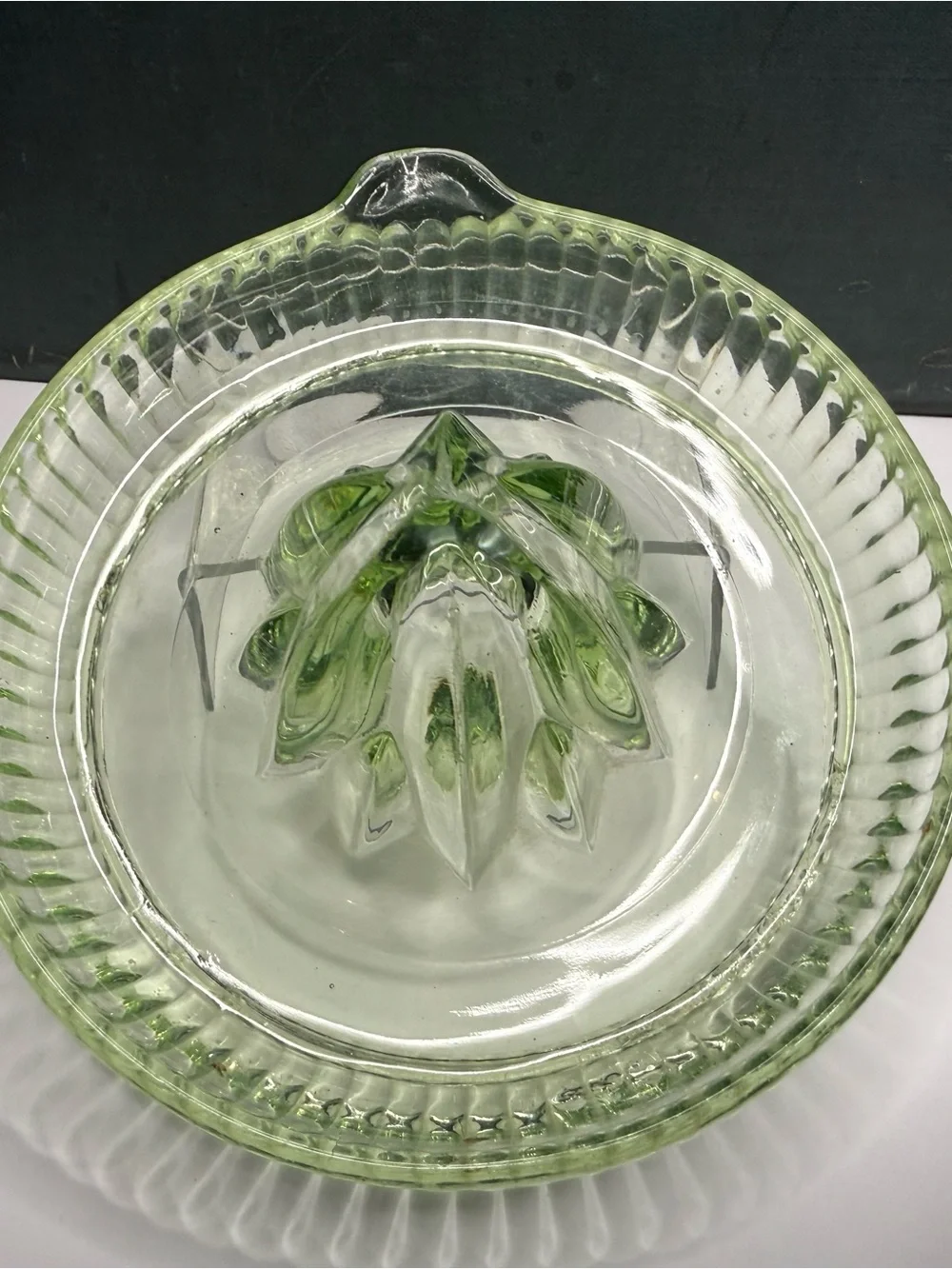 Antique Uranium Green Glass Juicer